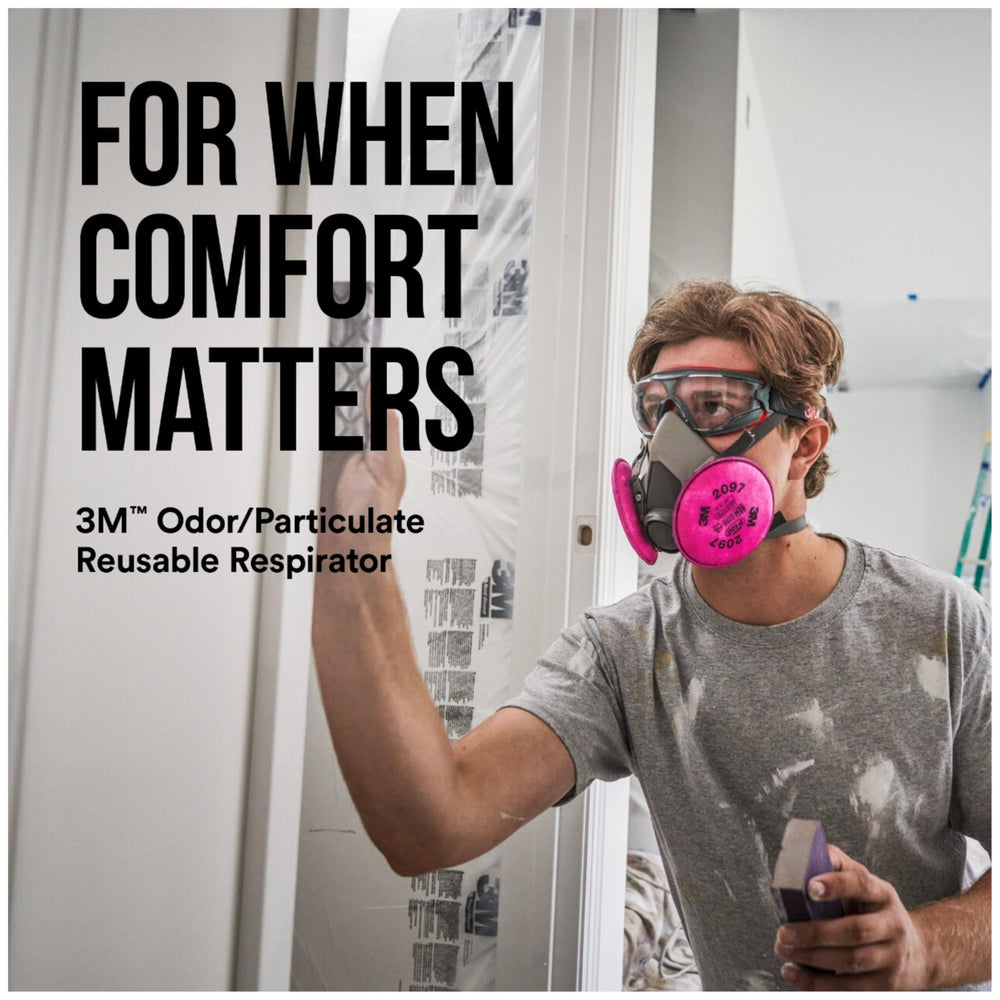 3M respirator next to common tools to show medium size and scale