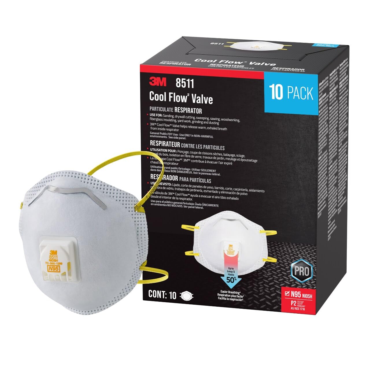 3M 8511 frontal view showing shape and fit for comfort