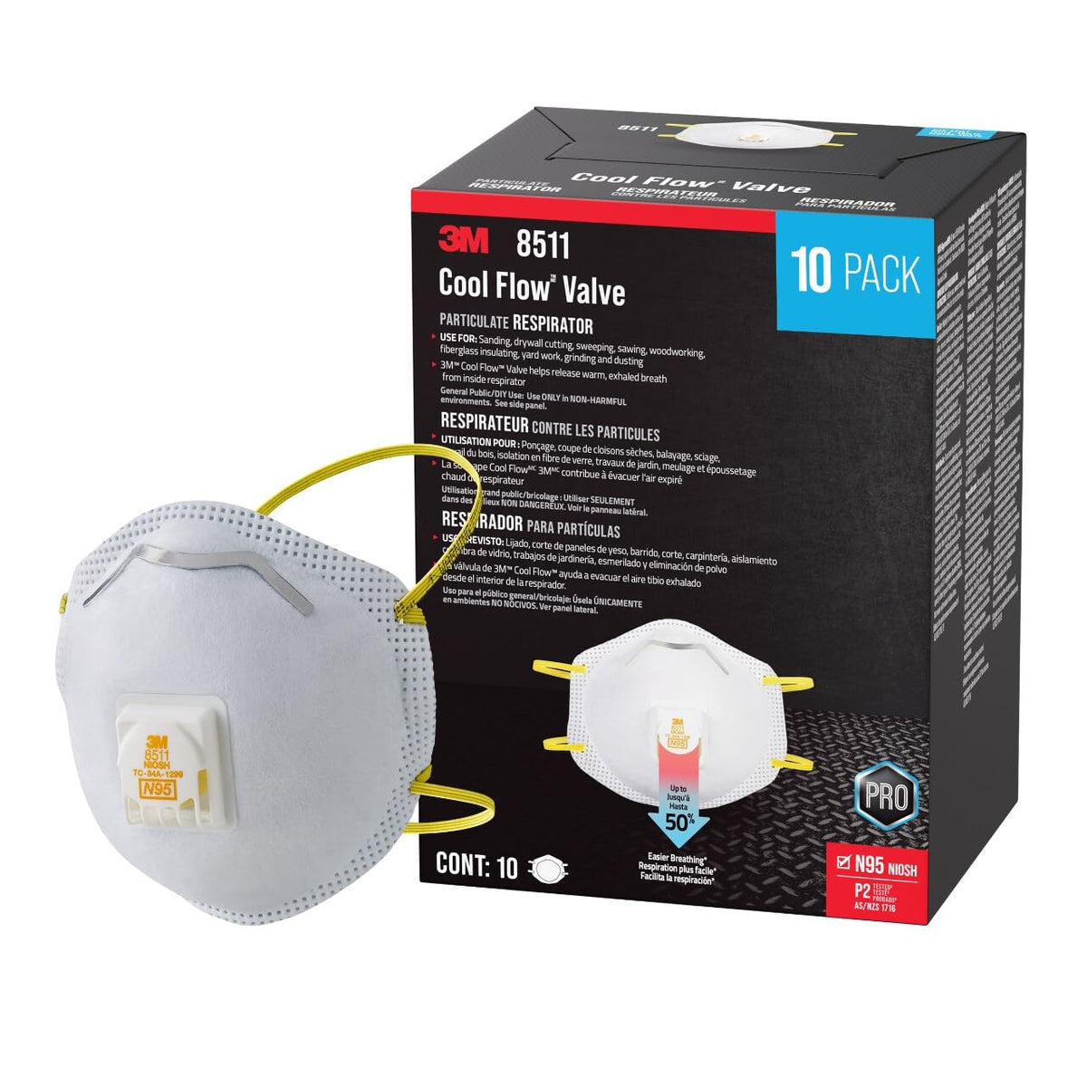3M 8511 frontal view showing shape and fit for comfort