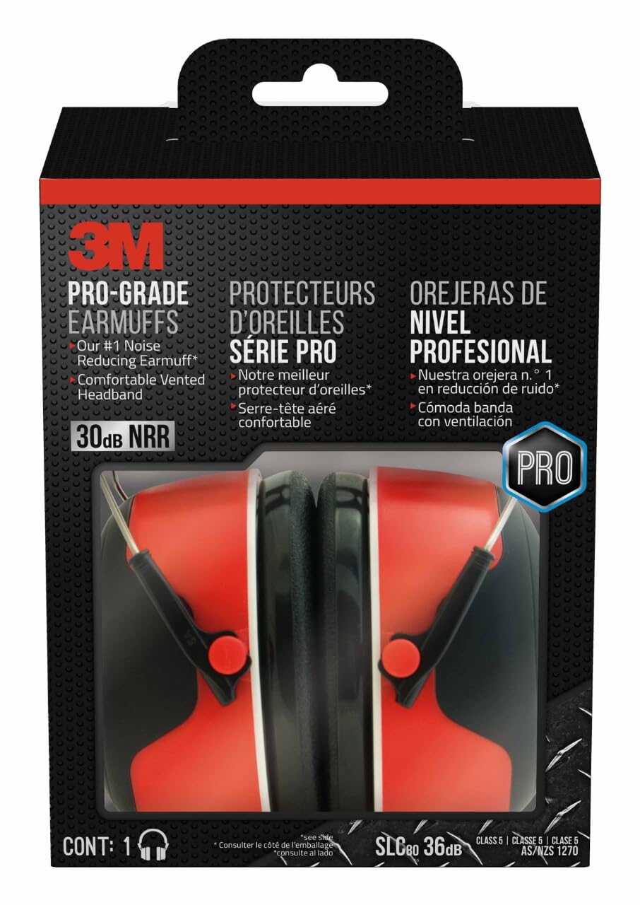 3M earmuff front view showing low-profile cups and clear branding, improving noise control