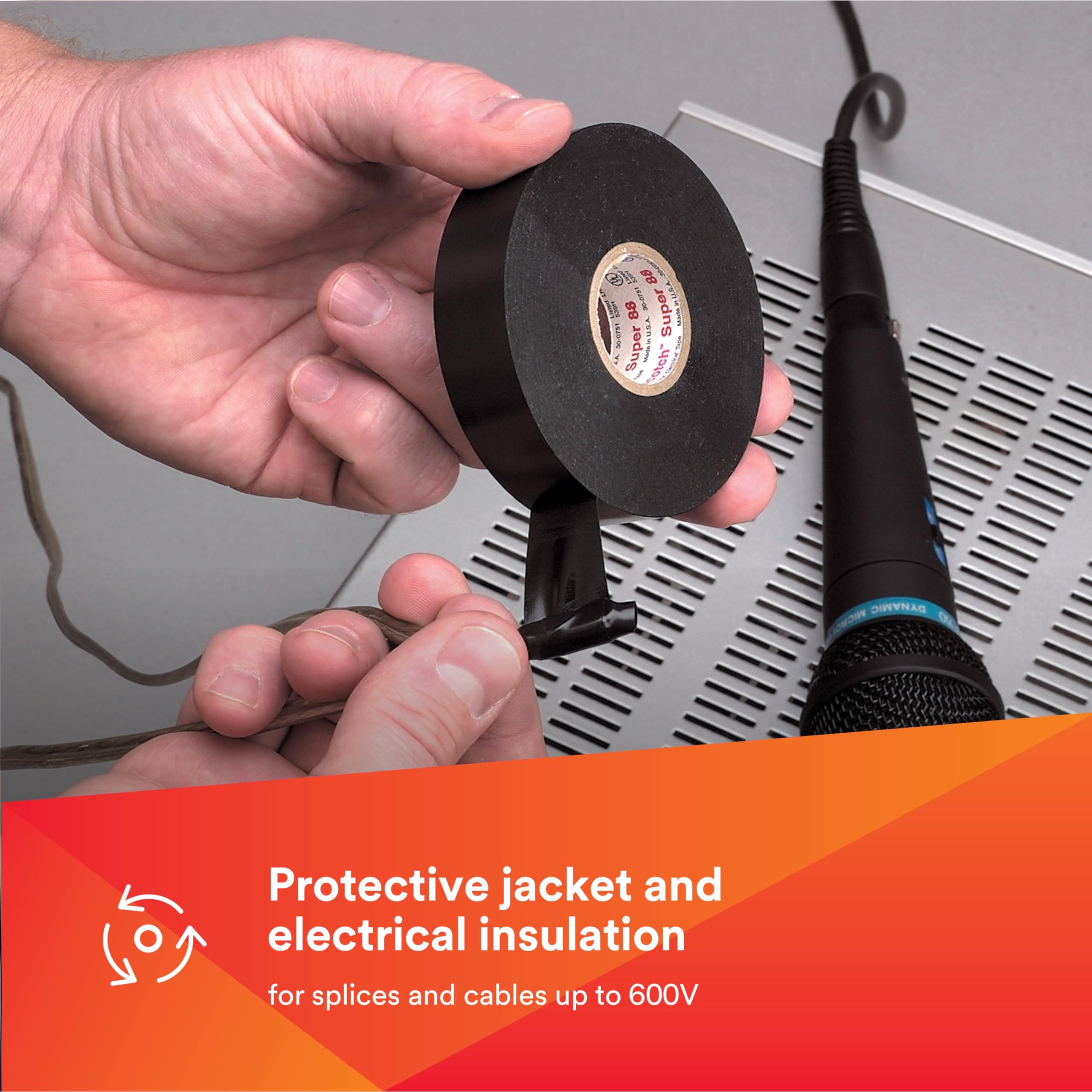 3M Scotch Super 88 wrapped on cable splice providing weatherproof insulation