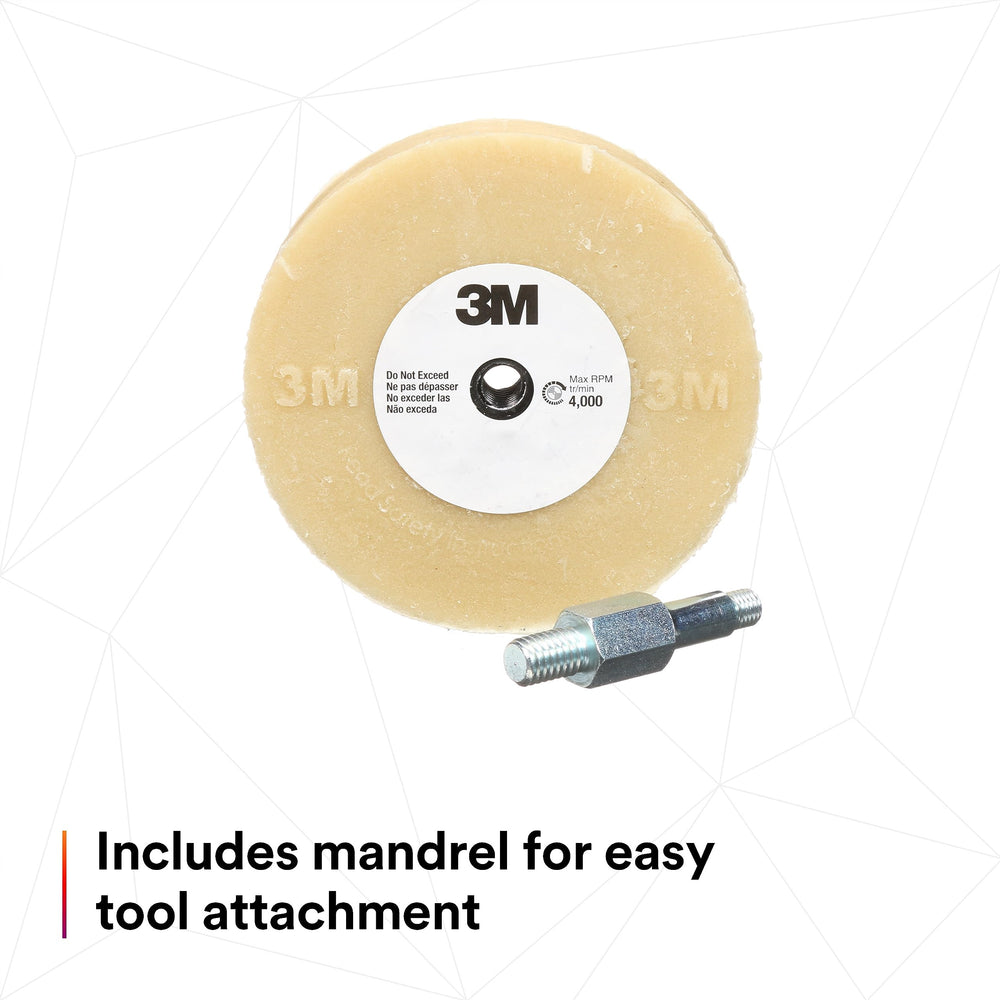 3M Stripe Off wheel edge contacting surface showing gentle friction action