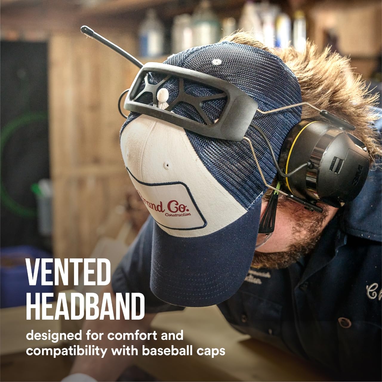 3M WorkTunes beside a hardhat showing scale and compatibility with head protection