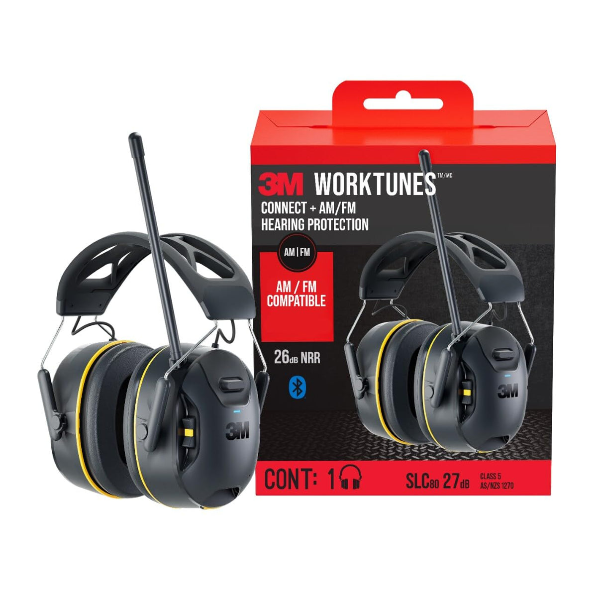 3M WorkTunes Connect front view showing headset and controls for easy audio access