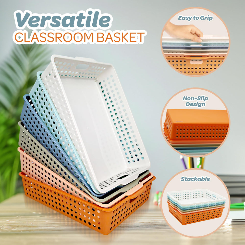 4E's Novelty trays on classroom shelf creating visible color-coded organization