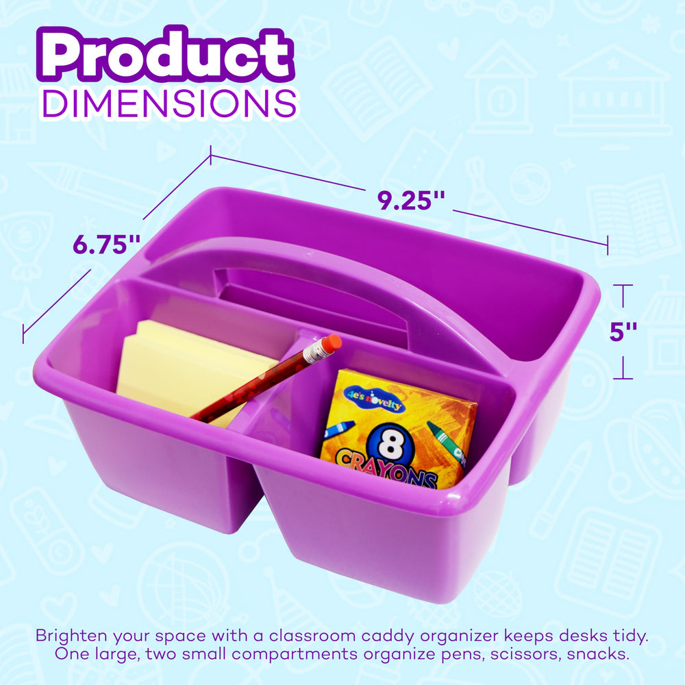 4E's Novelty caddies arranged by color on a classroom desk for quick access