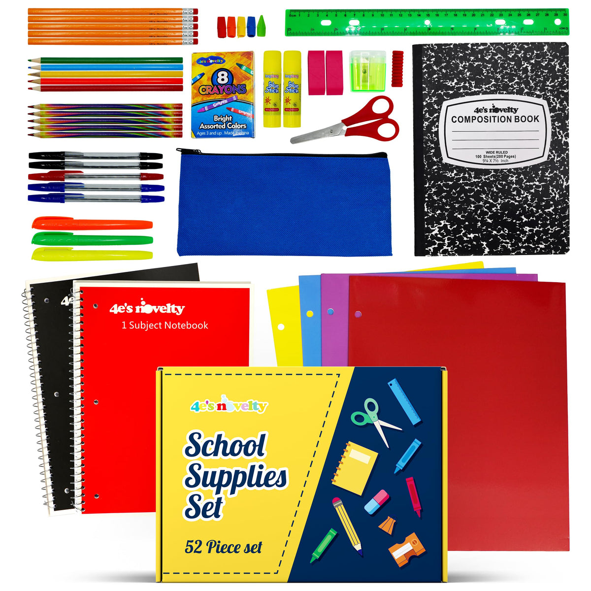 4E's Novelty front packaging showing full 52-piece kit benefit: ready-to-go supplies