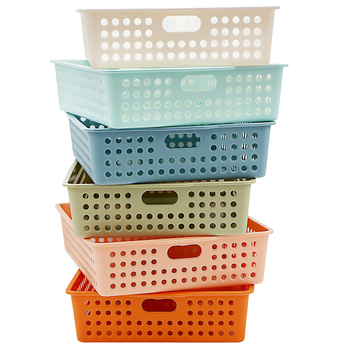 4E's Novelty front view of paper baskets showing boho colors and tidy organization