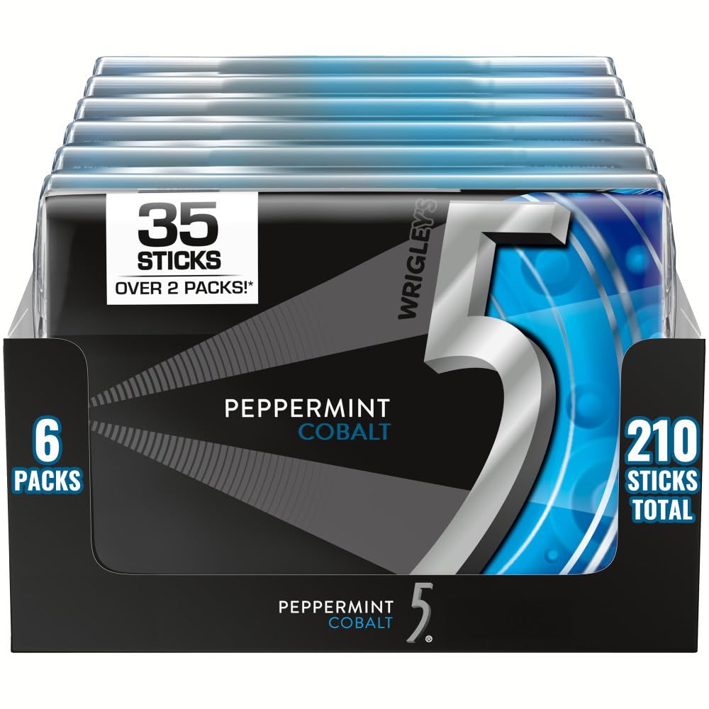 5 Gum Peppermint Cobalt front pack showing sleek design and portability benefit