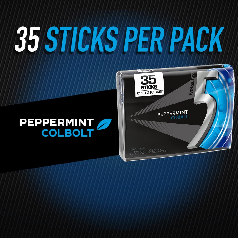 5 Gum Peppermint Cobalt in hand on a commuter train showing quick refresh convenience