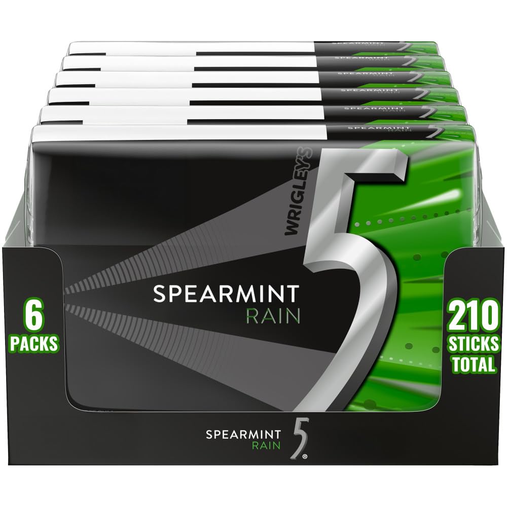 5 Gum front packaging showing six 35-stick packs and travel convenience