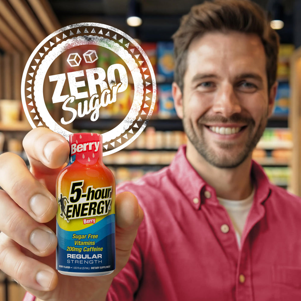 5-hour ENERGY bottle in pocket showing compact size and portability