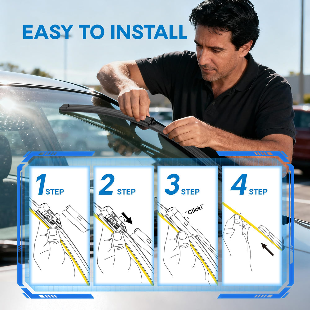 5 PLUS blades on SUV windshield in driveway conveying durable, OEM-style replacement