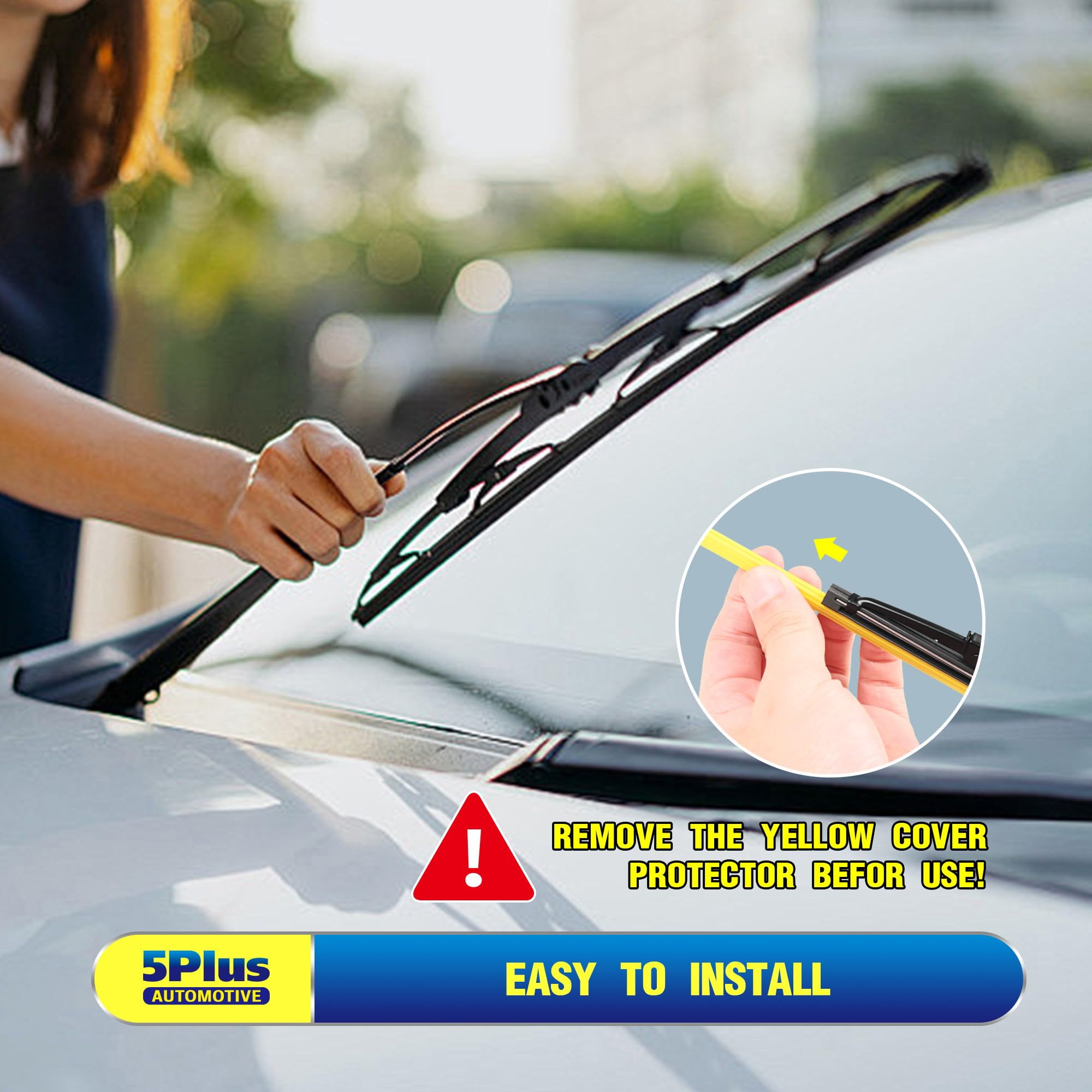 5 PLUS wiper blades next to a ruler showing 22-inch length for accurate fit confirmation