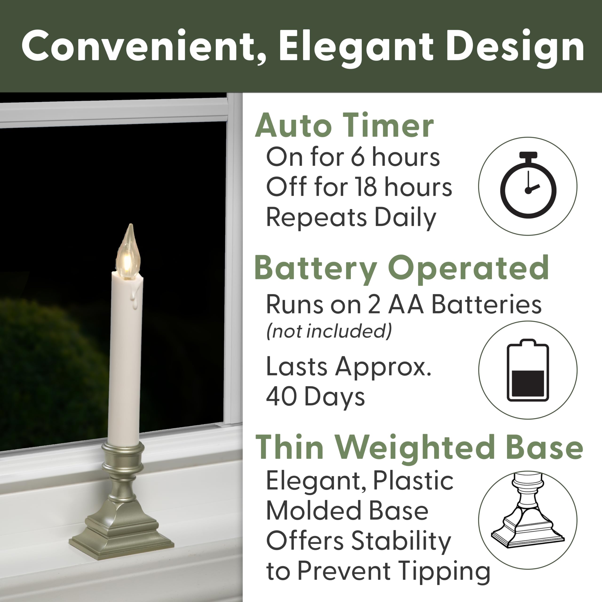 612 Vermont set on a windowsill at night creating cozy, safe illumination