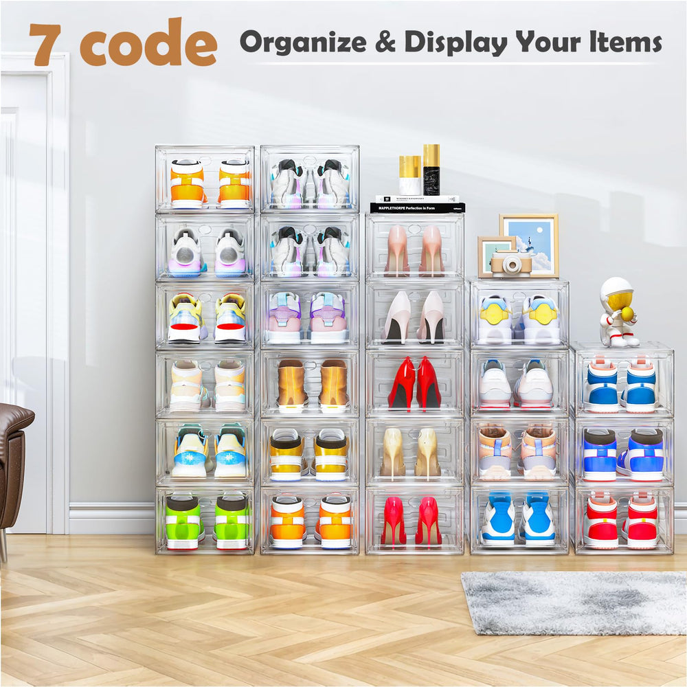 7 code entryway with stacked boxes demonstrating tidy, accessible storage