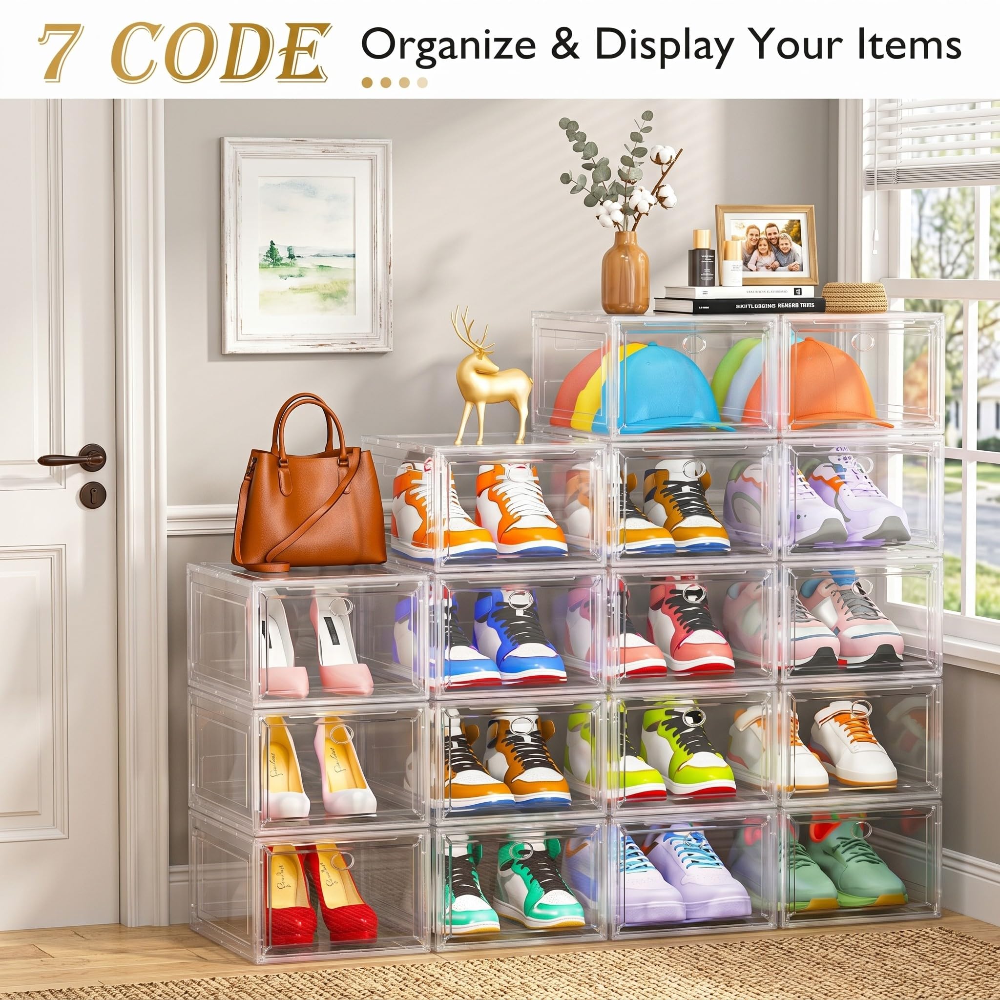 7 code sneakers stored upright inside box preserving shoe shape