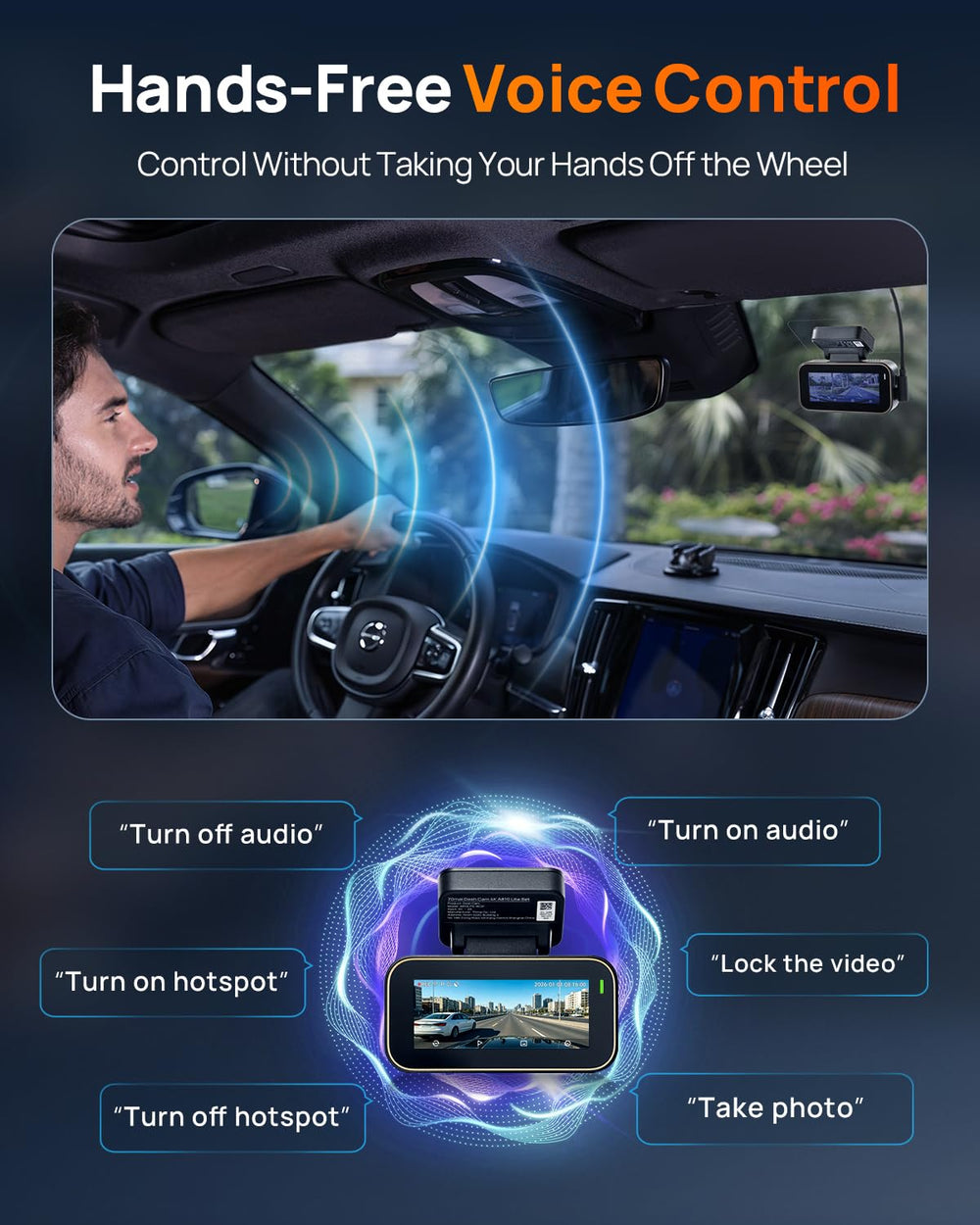 70mai A810 Lite inside a car lifestyle shot showing confident hands-free use