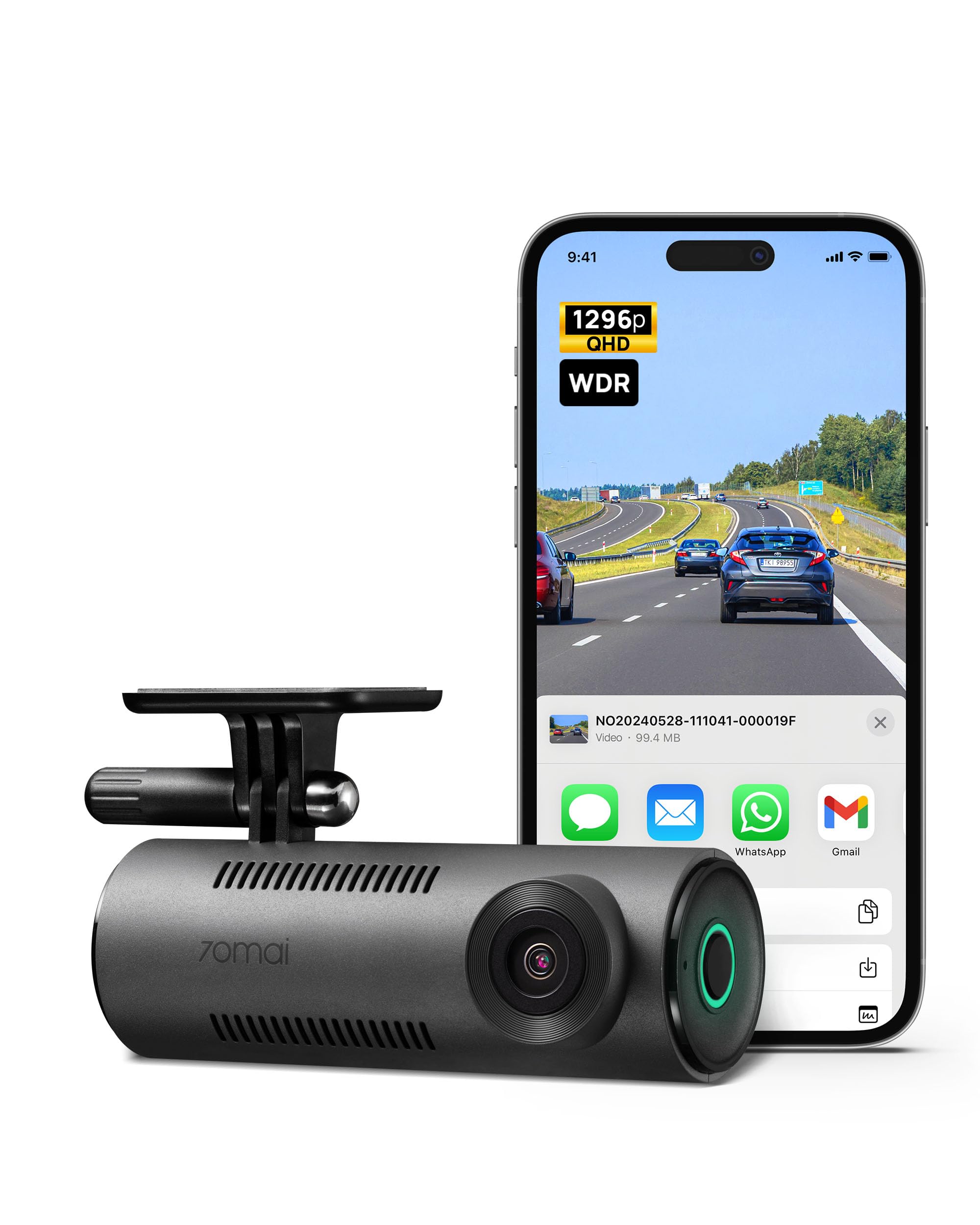 70mai M310 front view showing compact camera and lens for clear road capture