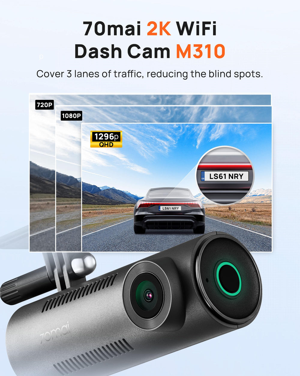 70mai lens close-up highlighting wide-angle glass and improved detail recording