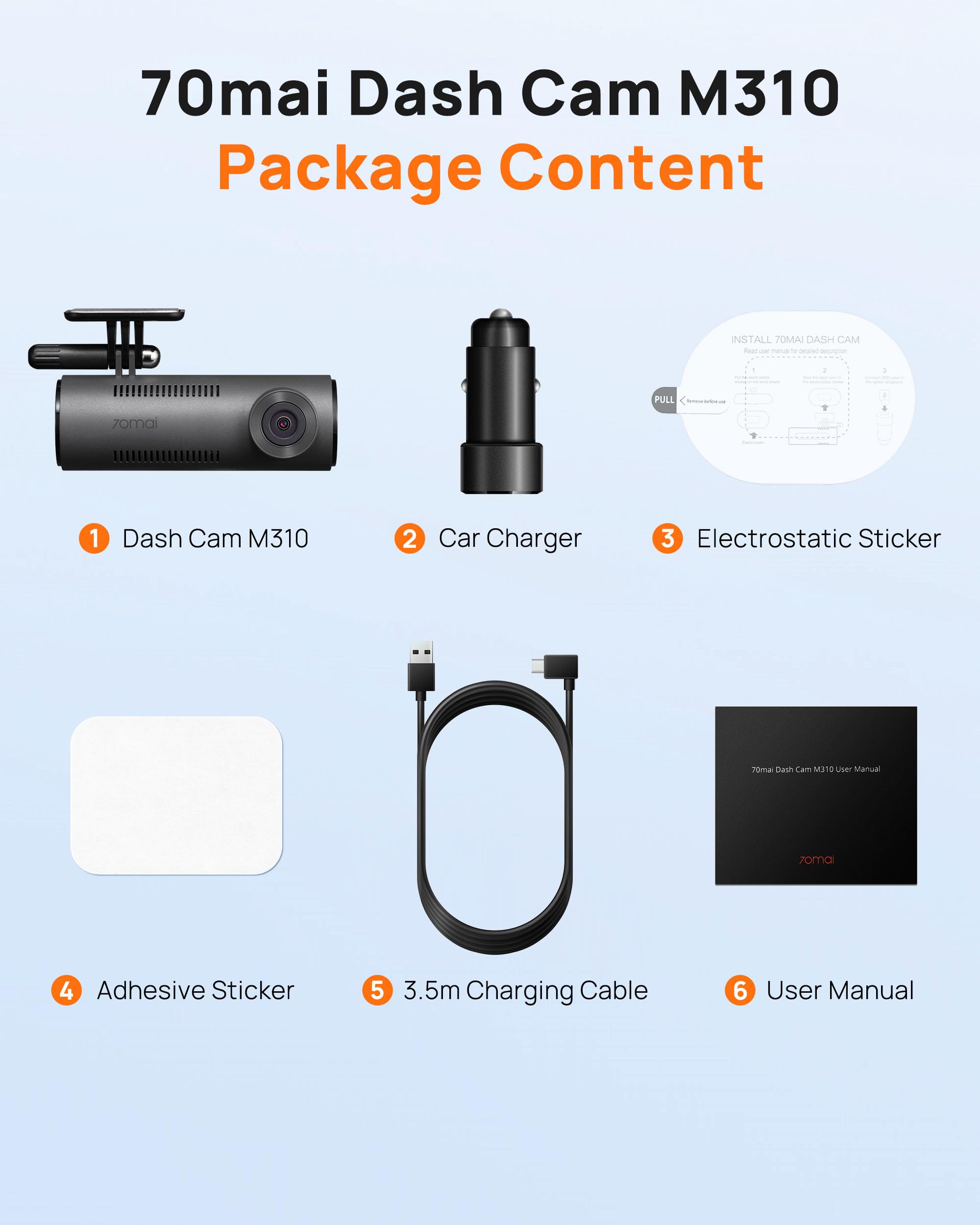 70mai packaged box and included accessories illustrating ready-to-install kit