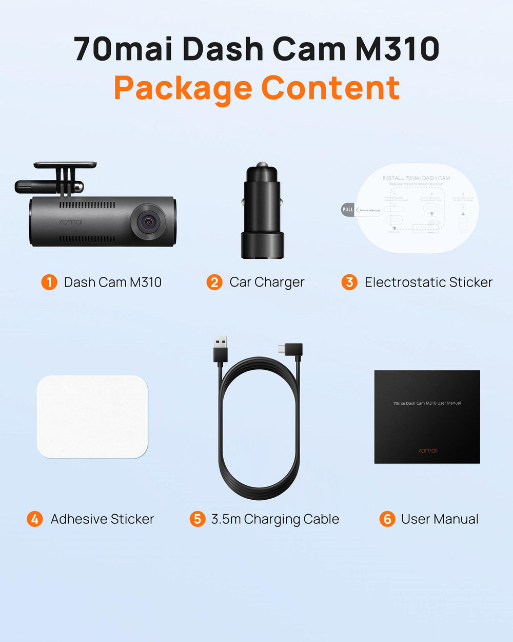 70mai packaged box and included accessories illustrating ready-to-install kit