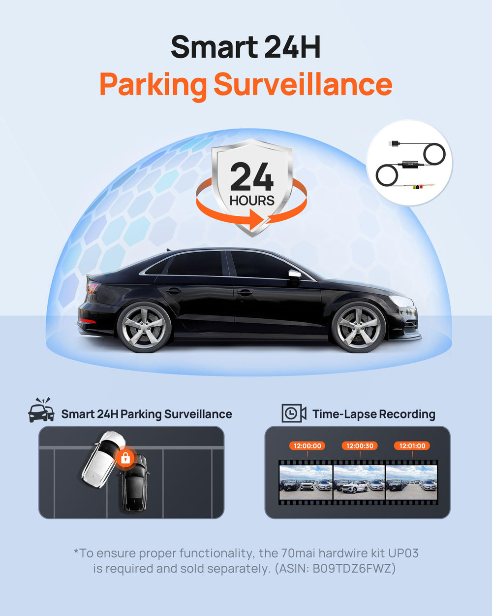 70mai parking mode screen showing event recording while parked for evidence