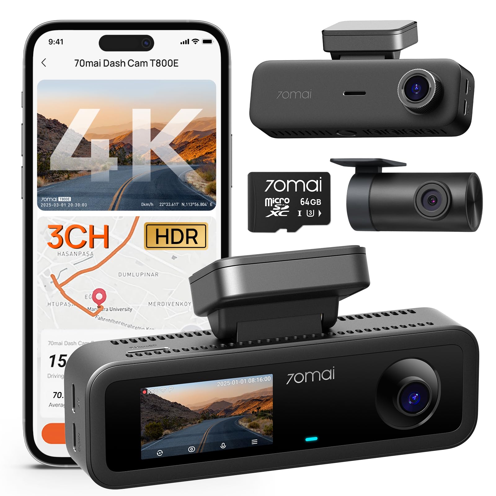 70mai T800E front camera close-up showing lens and high-resolution benefit