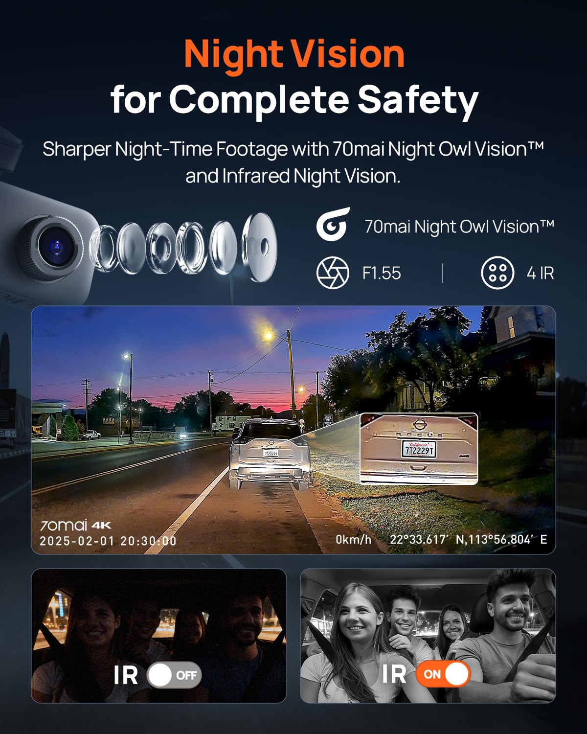 70mai T800E rear camera mounted on rear windshield for full vehicle coverage