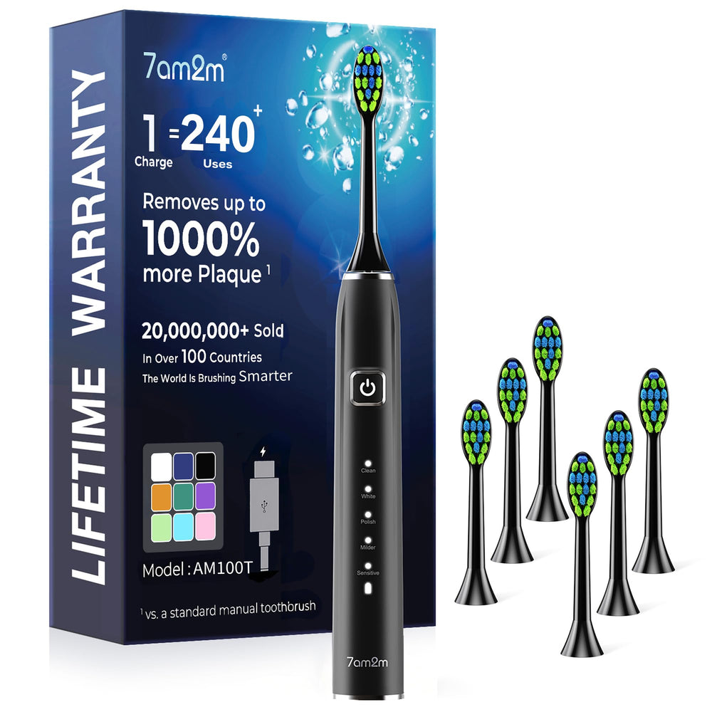 7AM2M front view showing toothbrush and travel-ready packaging for easy storage