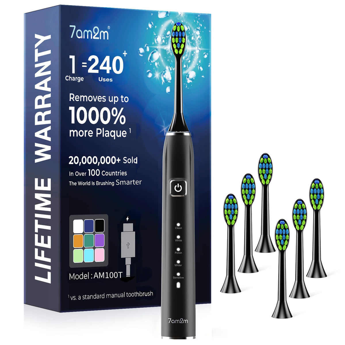 7AM2M front view showing toothbrush and travel-ready packaging for easy storage