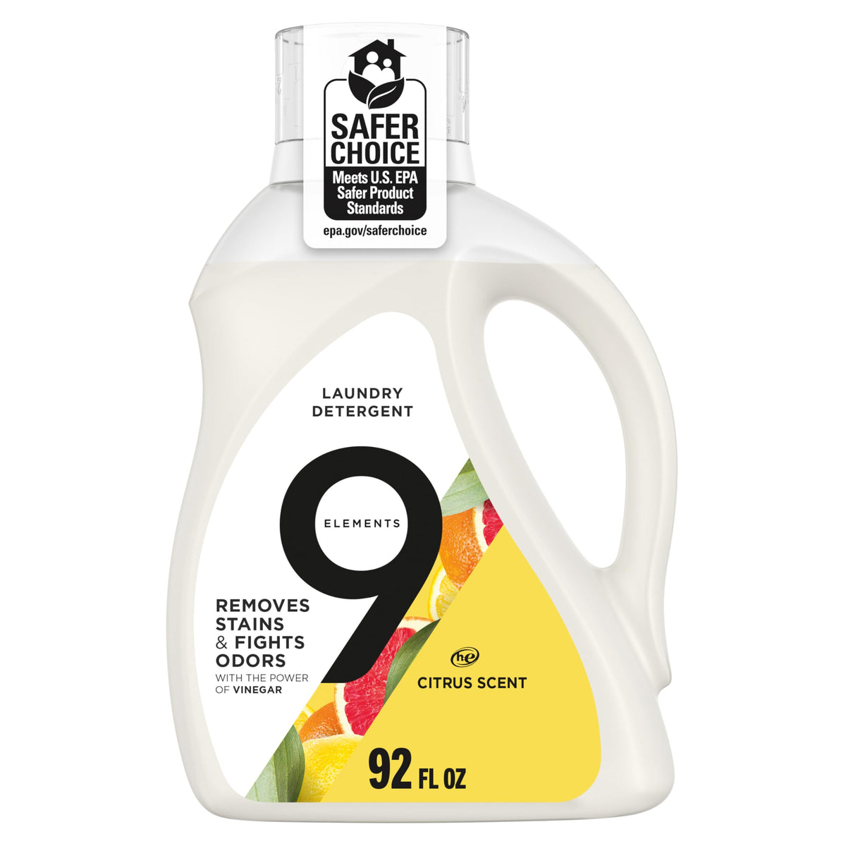 9 Elements front bottle showing citrus scent and clean results benefit