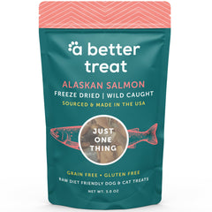 A Better Treat front packaging showing wild-caught salmon, highlights purity and convenience