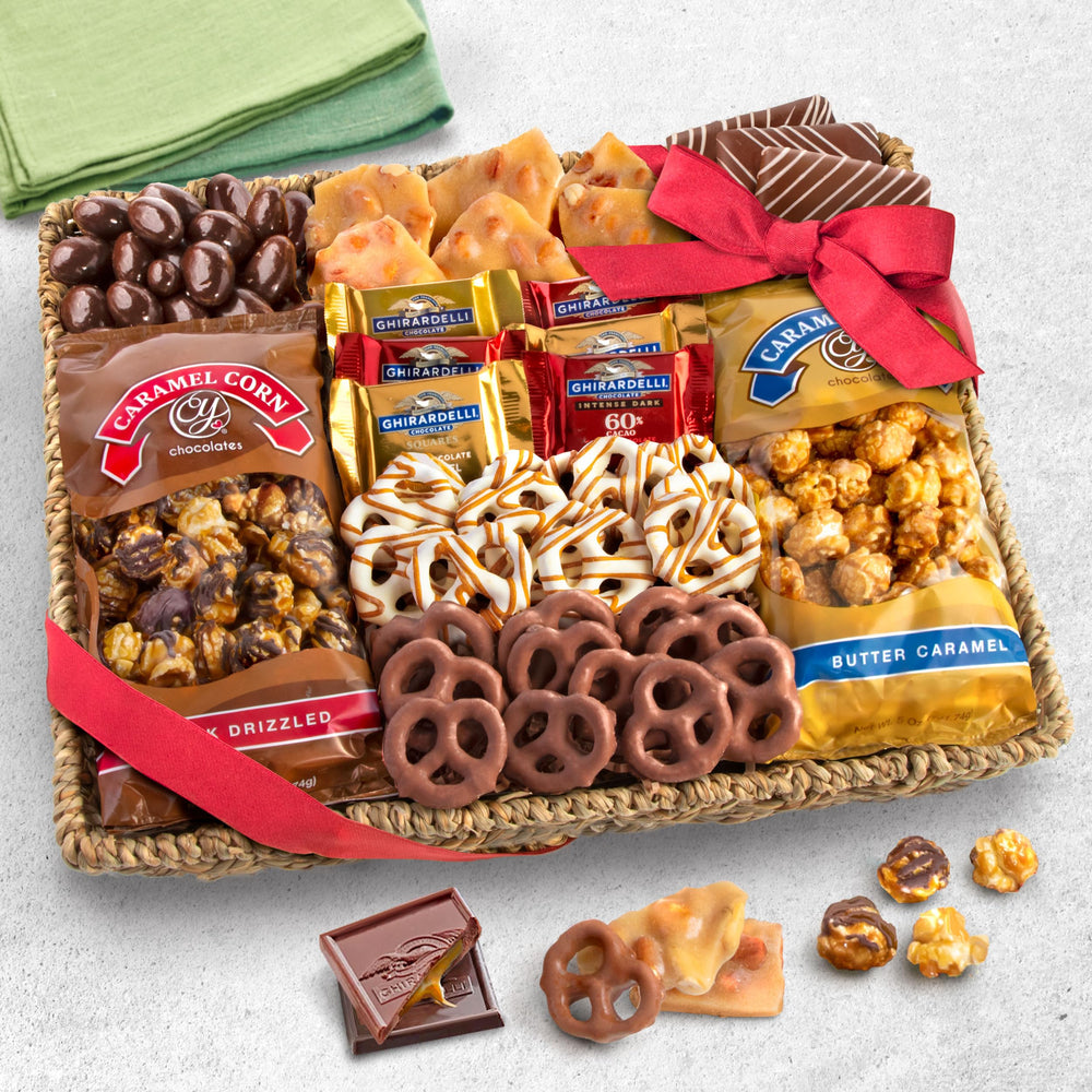 A Gift Inside pretzels and peanut brittle detail showing crunchy variety and taste appeal