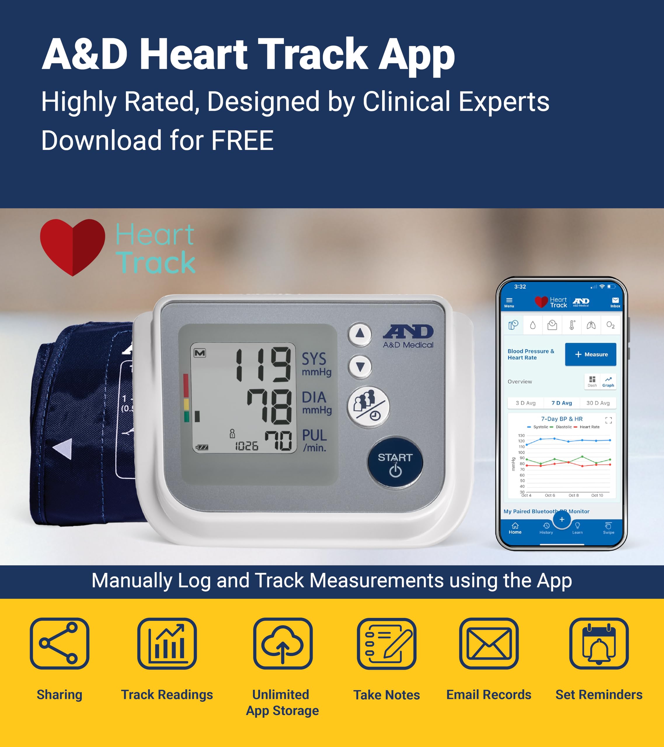 A&D Medical box contents with manual showing included accessories and setup help