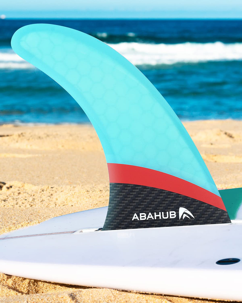 Abahub fin in neoprene protective cover showing ding prevention