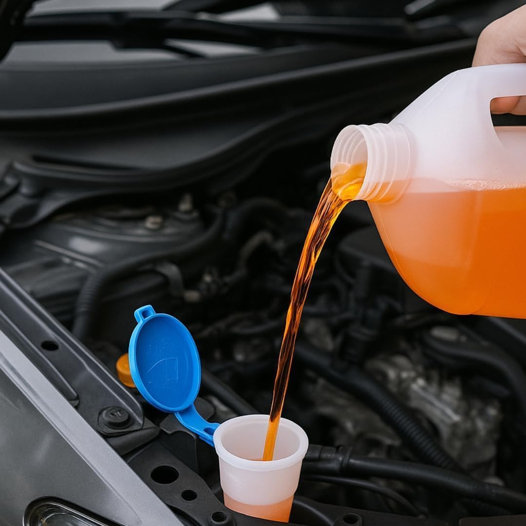 ABRO jug in trunk during highway refill showing travel-ready convenience