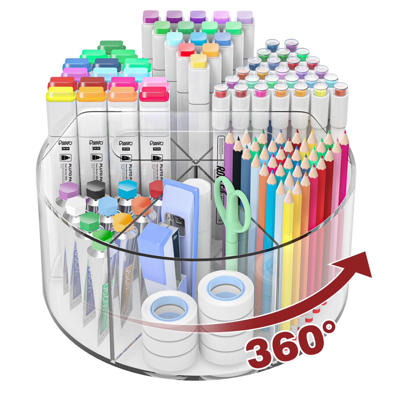 Absonic front view of clear pen holder showing tidy storage benefit