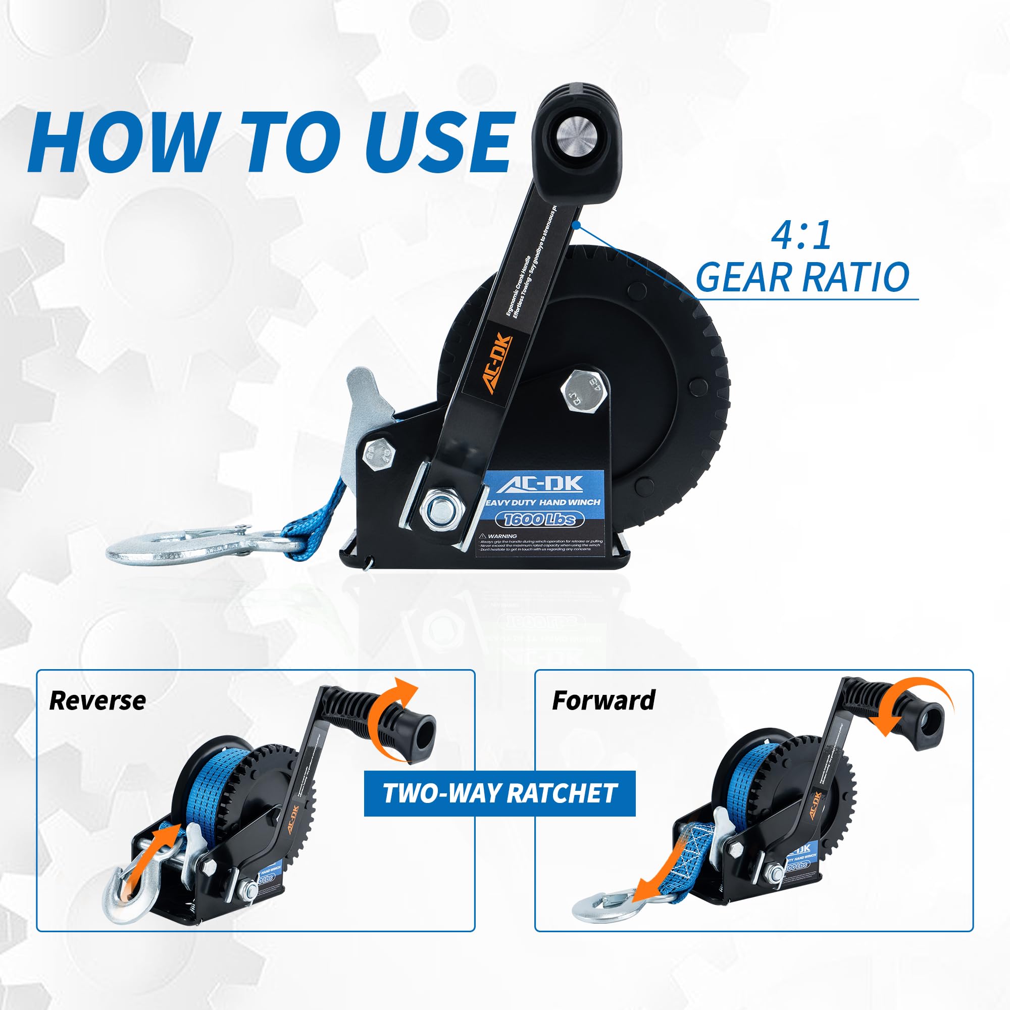 AC-DK ergonomic 8.6-inch crank handle close-up reducing hand fatigue benefit