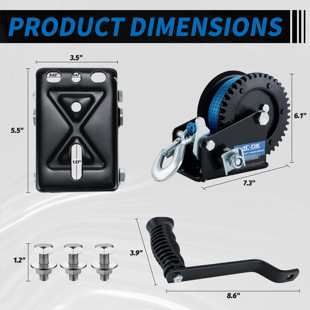 AC-DK winch beside measuring tape showing compact size and installation fit benefit
