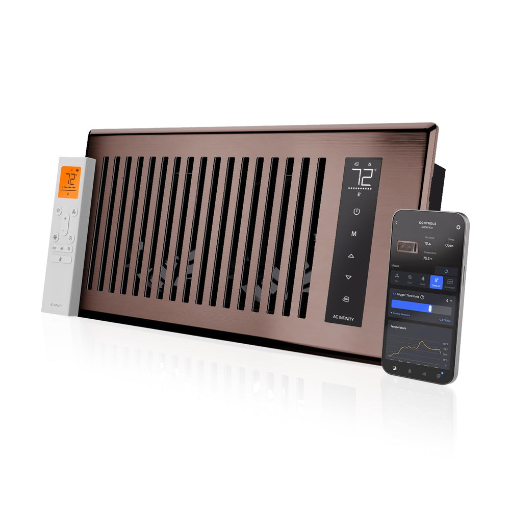 AC Infinity AIRTAP T4 front view showing bronze grille and improved airflow