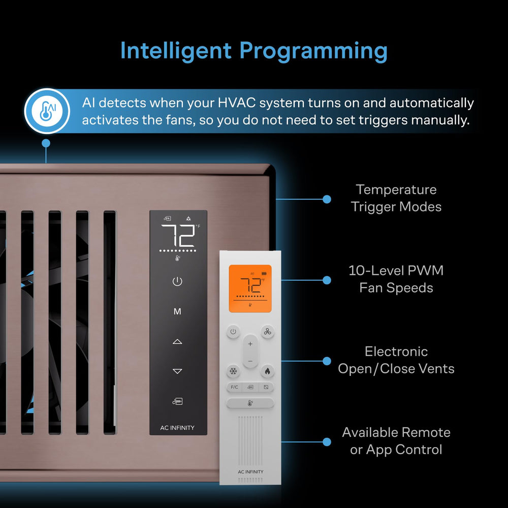 AC Infinity AIRTAP T4 remote with Alexa and Google icons for voice convenience