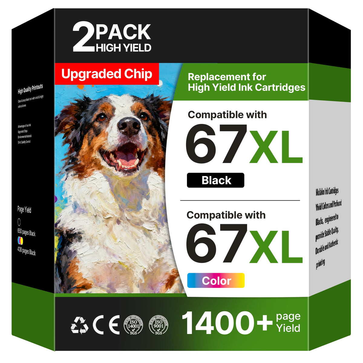 Acaves 67XL front packaging showing black and tri-color combo and clear labeling benefit
