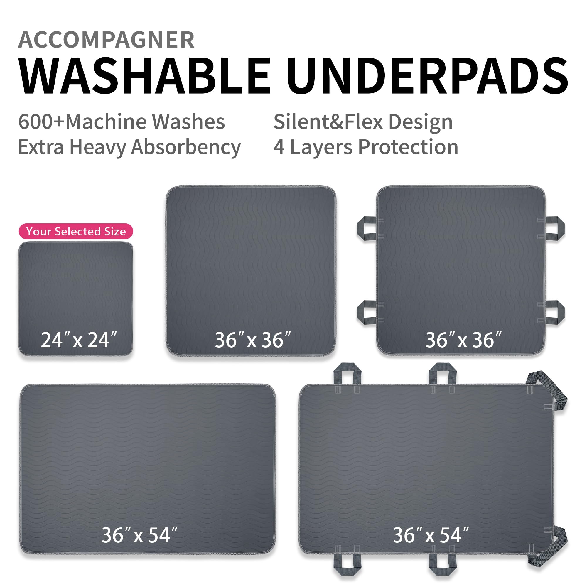 Accompagner pad on mattress showing 24x24 size for accurate scale and fit