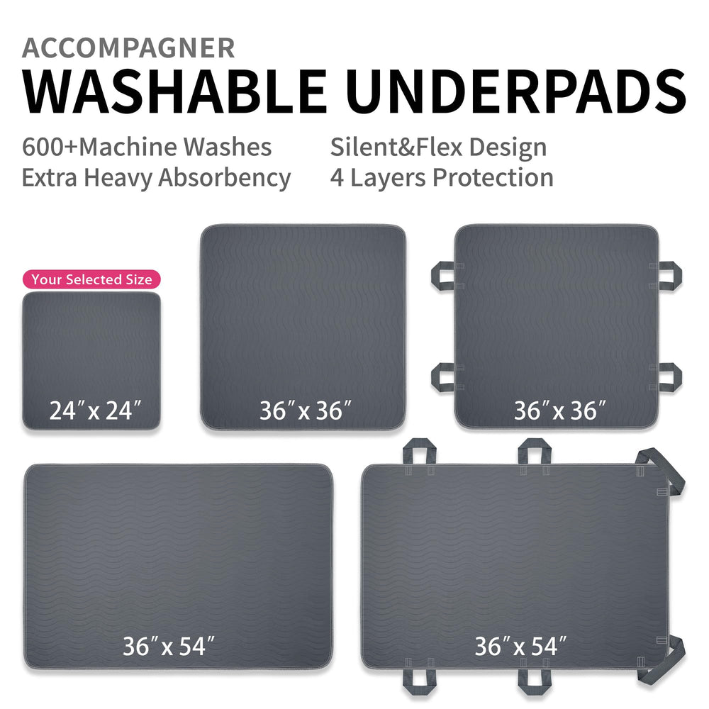 Accompagner pad on mattress showing 24x24 size for accurate scale and fit