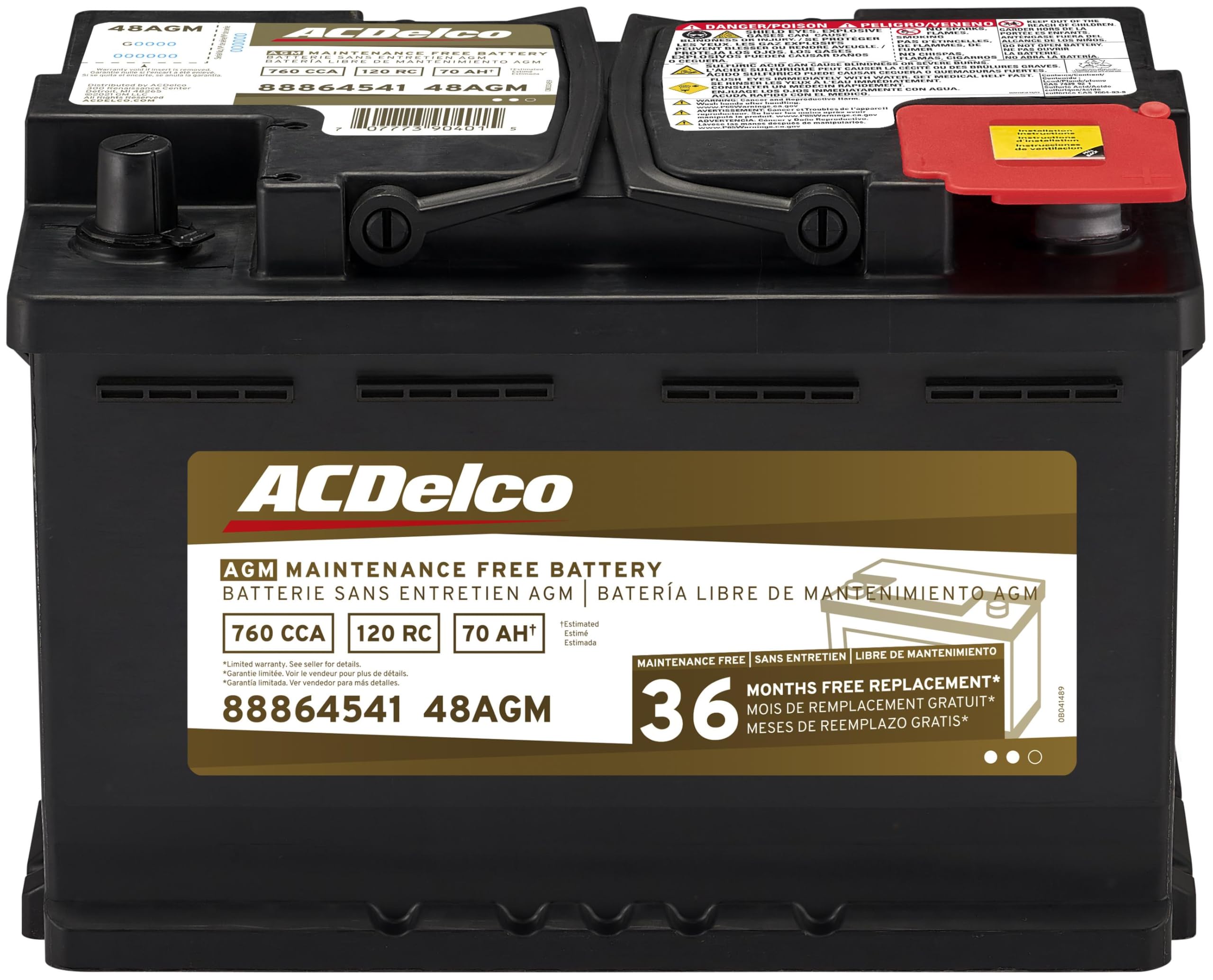 ACDelco Gold 48AGM front view showing sealed casing and durable build benefits