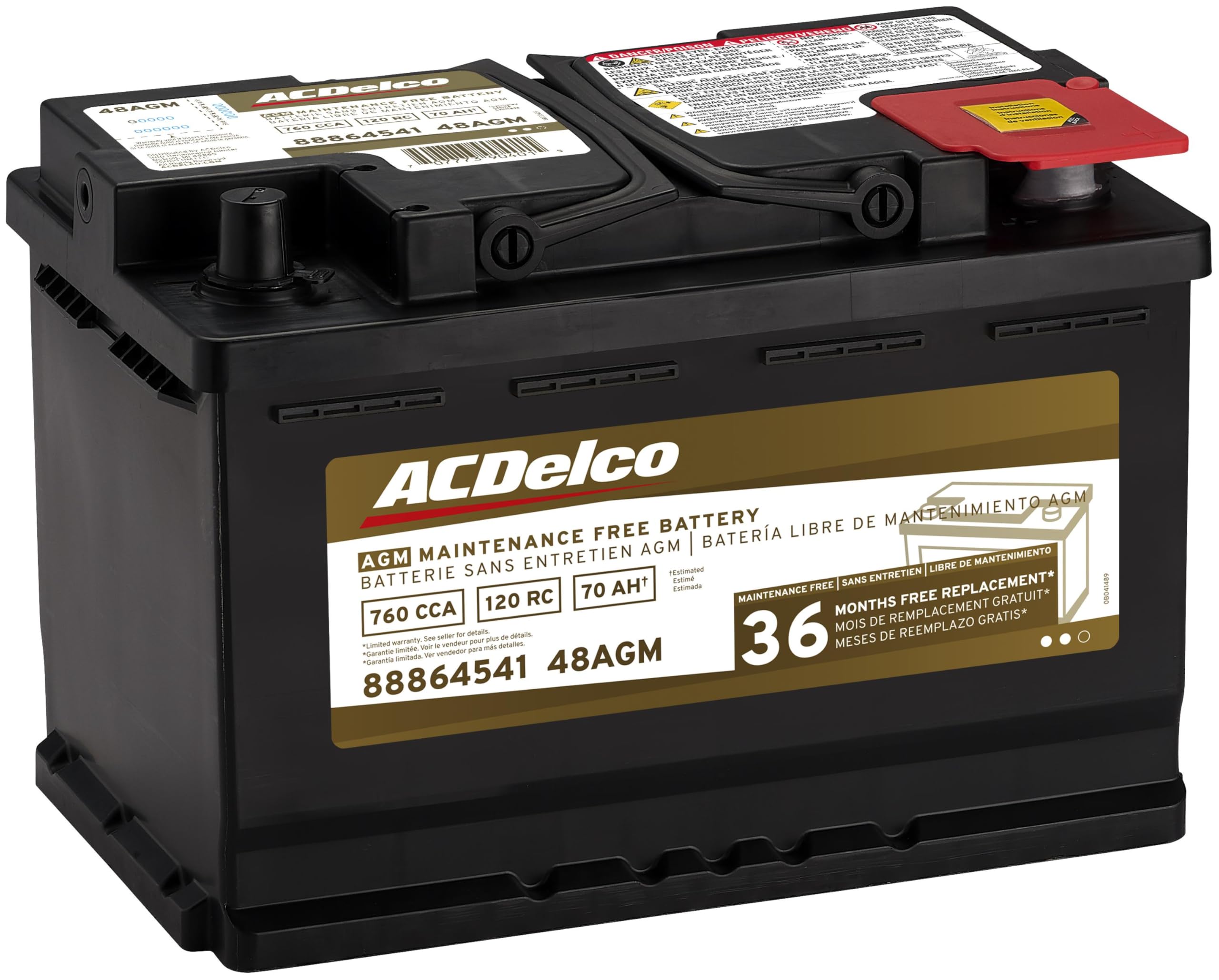 ACDelco Gold 48AGM top with terminals and label for easy correct installation