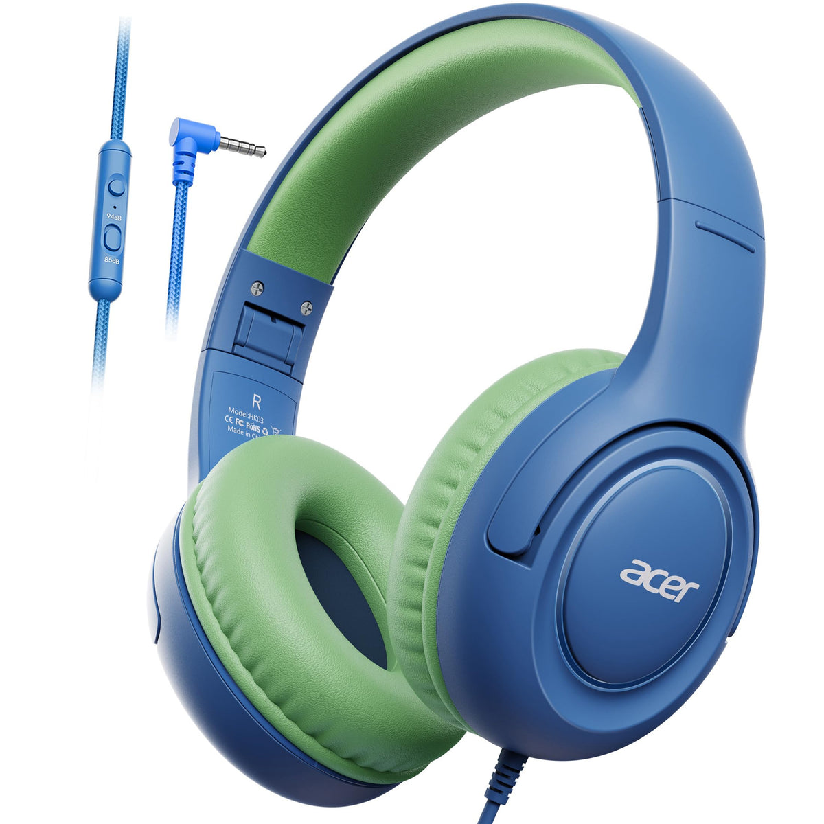 Acer HK03 front view showing headset design and safe volume controls