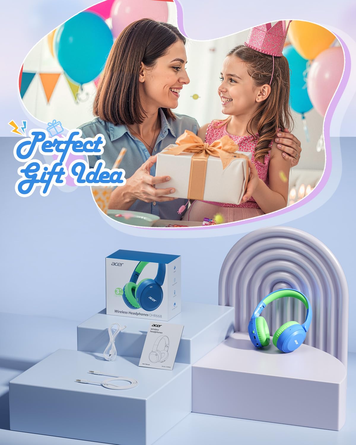 Acer on child using tablet showing comfortable long-wear benefit