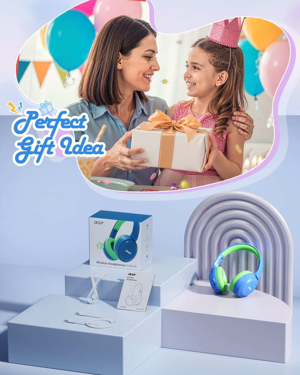 Acer on child using tablet showing comfortable long-wear benefit